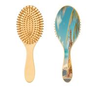 SKYSHU Spazzola per capelli con stelle marine e spiaggia, in legno naturale, con comode setole in legno, districante e acconciatura, ovale, per donne, uomini e bambini, per tutti i tipi di capelli