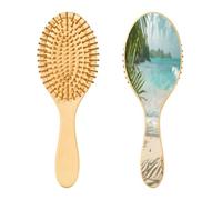 SKYSHU Spazzola per capelli con stelle marine e spiaggia, in legno naturale, con comode setole in legno, districante e acconciatura, ovale, per donne, uomini e bambini, per tutti i tipi di capelli