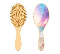 SKYSHU Spazzola per capelli con stelle marine e spiaggia, in legno naturale, con comode setole in legno, districante e acconciatura, ovale, per donne, uomini e bambini, per tutti i tipi di capelli