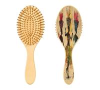 SKYSHU Spazzola per capelli da donna africana in legno naturale, con comode setole in legno, spazzola districante e modellante ovale, per donne, uomini e bambini, tutti i tipi di capelli bagnati,