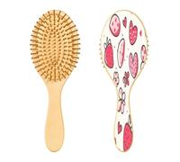 SKYSHU Spazzola per capelli in legno naturale alla fragola, con comode setole in legno, spazzola districante e modellante ovale per donne, uomini e bambini, tutti i tipi di capelli (capelli bagnati,