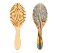 SKYSHU Spazzola per capelli in legno naturale con albero colorato con comode setole in legno, spazzola per capelli ovale districante per donne, uomini e bambini per tutti i tipi di capelli (bagnati