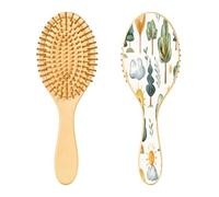 SKYSHU Spazzola per capelli in legno naturale con albero dei cartoni animati, con comode setole in legno, spazzola districante e modellante ovale per donne, uomini e bambini, tutti i tipi di capelli