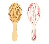 SKYSHU Spazzola per capelli in legno naturale con fiori di ciliegio, con comode setole in legno, spazzola districante e modellante ovale per donne, uomini e bambini, per tutti i tipi di capelli