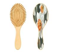SKYSHU Spazzola per capelli in legno naturale con fiori di giglio, con comode setole in legno, spazzola districante e modellante ovale per donne, uomini e bambini, tutti i tipi di capelli bagnati,