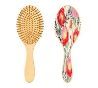 SKYSHU Spazzola per capelli in legno naturale con fiori rossi, con comode setole in legno, spazzola districante e modellante ovale per donne, uomini e bambini, tutti i tipi di capelli (capelli