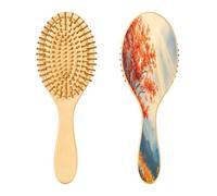 SKYSHU Spazzola per capelli in legno naturale con foglie di albero autunnale, con comode setole in legno, spazzola districante e modellante ovale per donne, uomini e bambini, tutti i tipi di capelli