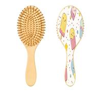 SKYSHU Spazzola per capelli in legno naturale con fumetti Popsicle con comodi capelli in legno, spazzola districante ovale per acconciatura, per donne, uomini e bambini, tutti i tipi di capelli