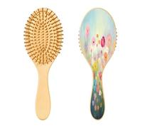 SKYSHU Spazzola per capelli in legno naturale con motivo floreale ad acquerello, con comode setole in legno, spazzola districante e modellante ovale per donne, uomini e bambini, per tutti i tipi di