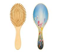 SKYSHU Spazzola per capelli in legno naturale con motivo floreale ad acquerello, con comode setole in legno, spazzola districante e modellante ovale per donne, uomini e bambini, per tutti i tipi di