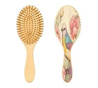 SKYSHU Spazzola per capelli in legno naturale con motivo floreale di uccello, con comode setole in legno, spazzola districante e modellante ovale per donne, uomini e bambini, per tutti i tipi di