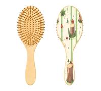 SKYSHU Spazzola per capelli in legno naturale con tronchi di albero dei cartoni animati, con comode setole in legno, spazzola per capelli districante e acconciante, ovale, per donne, uomini e bambini,