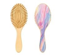 SKYSHU Spazzola per capelli in legno naturale iridescente, con comode setole in legno, spazzola districante e modellante ovale per donne, uomini e bambini, per tutti i tipi di capelli (capelli