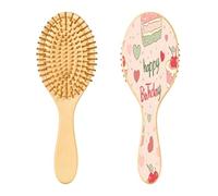 SKYSHU Spazzola per capelli in legno naturale per torta di compleanno, con comode setole in legno, spazzola districante e modellante ovale per donne, uomini e bambini, tutti i tipi di capelli (capelli