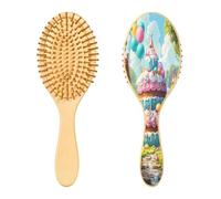 SKYSHU Torta di compleanno, spazzola per capelli in legno naturale con comode setole in legno, districare e acconciare Spazzola per capelli ovale per donne, uomini e bambini, tutti i tipi di capelli