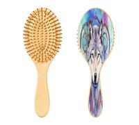 SKYSHU Wolf - Spazzola per capelli ovale in legno naturale, con setole in legno confortevole, districante e styling per donne, uomini e bambini, tutti i tipi di capelli (capelli bagnati, secchi e