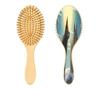 SKYSHU Wolf - Spazzola per capelli ovale in legno naturale, con setole in legno confortevole, districante e styling per donne, uomini e bambini, tutti i tipi di capelli (capelli bagnati, secchi e