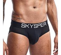 SKYSPER Jockstrap Perizoma Underwear Sospensorio Intimo Traspirante per Sport Fitness Party Ciclismo Calcio ect in Cotone + Spandex, Nero, XXL