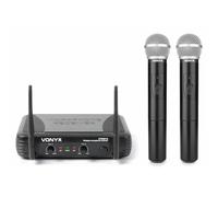 Skytec Set di microfoni wireless, modello: STWM722, (2 microfoni wireless, 1 ricevitore, di alta portata, uscita XLR e jack, per parlare e cantare, batteria a lunga durata) 2 Micrófonos de mano - Modelo 2