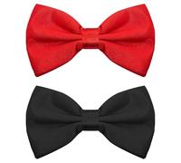 Skythrive Papillon Uomo Regolabile con Gancio, Papillon Pre-legati in Tinta Unitaria Nero e Rosso per Feste, Matrimoni e Eventi