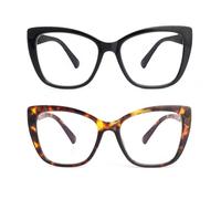 SKYWAY 2 Pack Occhiali anti luce blu Donna, Occhiali da Computer Oversize alla Moda con Blocco Luce Blu, Montatura Quadrata a Occhio di Gatto con Cerniera a Molla,Nero+Tartaruga