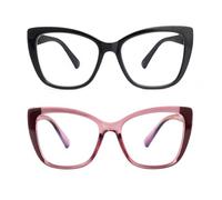 SKYWAY 2 Pack Occhiali da Lettura per Donna, Occhiali da Computer Oversize alla Moda con Blocco Luce Blu, Montatura Quadrata a Occhio di Gatto con Cerniera a Molla,Nero/Rosa 3.0