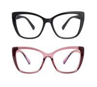 SKYWAY 2 Pack Occhiali da Lettura per Donna, Occhiali da Computer Oversize alla Moda con Blocco Luce Blu, Montatura Quadrata a Occhio di Gatto con Cerniera a Molla,Nero/Rosa 1.5