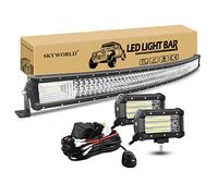 SKYWORLD 132cm 675W Curva Barra LED Fuoristrada, Barra Luce a Led Con 12V Cablaggio kit, 2pcs 13cm 135W Fascio Inondazione Fendinebbia Luci Off Road Fari Led SUV Trattore Auto Camion Veicoli 4x4