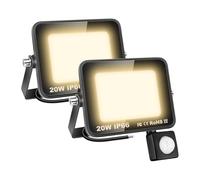 SKYWORLD 2 Pcs Faretto Led da Esterno con Sensore di Movimento, 20W 2000LM Faretto Led Esterno IP66 Impermeabile 3000K Bianco Caldo Luce di Sicurezza per Giardino, Cortile, Garage, Terrazza, Patio