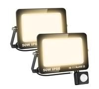 SKYWORLD 2 Pcs Faretto Led da Esterno con Sensore di Movimento, 50W 5000LM Faretto Led Esterno IP66 Impermeabile 3000K Bianco Caldo Luce di Sicurezza per Giardino, Cortile, Garage, Terrazza, Patio