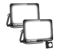 SKYWORLD 2 Pezzi Faretto LED da Esterno con Sensore di Movimento 75W, 7500LM Lampada di Sicurezza, IP66 Impermeabile Proiettore LED per Parcheggio Ingresso Corridoio Garage, Bianco Freddo 6000K