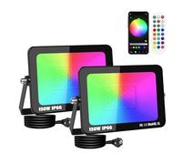 SKYWORLD 2 x 150W Faretto LED RGB Esterno, Faretti Led RGB, Impermeabile Proiettore Faro con spina, APP controllato Smart LED Floodlights Multicolore per Giardino, Cortile, Feste