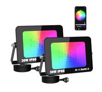 SKYWORLD 2 x 30W Faretto LED RGB Esterno, Faretti Led RGB, Impermeabile Proiettore Faro con spina, APP controllato Smart LED Floodlights Multicolore per Giardino, Cortile, Feste