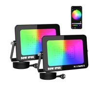 SKYWORLD 2 x 50W Faretto LED RGB Esterno, Faretti Led RGB, Impermeabile Proiettore Faro con spina, APP controllato Smart LED Floodlights Multicolore per Giardino, Cortile, Feste