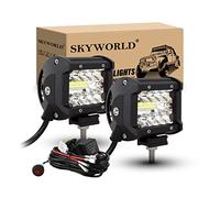 SKYWORLD 2 x Faro da Lavoro Led con 12V Cablaggio Kit, 4 Pollici 10 cm 60W | Impermeabile Spot Flood Luci di Lavoro, Fari di Profondità Fuoristrada per Offroad Auto ATV SUV Trattore, Faretti Fendinebbia