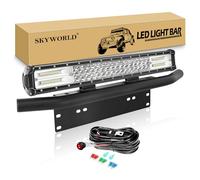 SKYWORLD 20 pollici 51 cm 288W Barra led fuoristrada con porta targa e 12V toggle cablaggio kit, Barra Luminosa a Led Fuoristrada, Bull bar Paraurti Anteriore per 4x4 Auto Trattore Camion SUV Veicoli