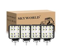 SKYWORLD 4 Pcs Piazza Faro da Lavoro Led, 10cm 48W Spot Luci a Led 12V 24V Proiettore Led, Bianco Ambra Bicolore Faretti Fendinebbia per 4x4 Fuoristrada Camion Auto SUV ATV Trattore