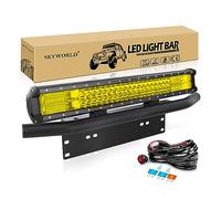 SKYWORLD 59cm 324W Barra LED con 58cm Staffa Targa Alluminio e 12V Toggle Cablaggio kit, Bull bar Paraurti Anteriore per Barra Luminosa a Led Fuoristrada 4x4 Auto Veicoli Trattore SUV, 3000K Giallo