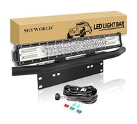 SKYWORLD Barra LED Fuoristrada, Tri riga 23 pollici 324W Spot Flood Combo Faro di guida con piastra di supporto nero Kit staffa di 12V Rocker cablaggio Kit camion ATV Auto