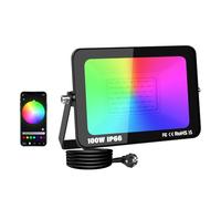 SKYWORLD Faretto LED RGB Esterno, 100W 10000LM Faretti Led RGB, Impermeabile Proiettore Faro, APP controllato Smart LED Floodlights Multicolore per Giardino, Cortile, Feste, Halloween