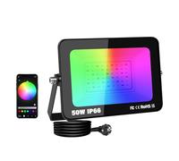 SKYWORLD Faretto LED RGB Esterno, 50W 5000LM Faretti Led RGB, Impermeabile Proiettore Faro, APP controllato Smart LED Floodlights Multicolore per Giardino, Cortile, Feste, Halloween