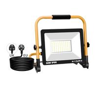 SKYWORLD Faro da Cantiere, 50W 5000LM Faretto Led Interno Portatile | Proiettore Led con Staffa Pieghevole, 3M Cavo e EU Spina per Cantiere Officina Garage Industriale Giardino, 6000K Bianco