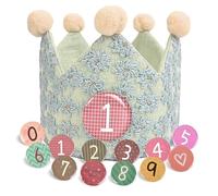 SKYYUE Corona di Compleanno in Pizzo con Fiori, Corona Stoffa Compleanno per Bambini, Cappellino Coronas con Numeri Intercambiabili da 0 a 9, Coroncina Compleannos Tessuto per Ragazzi Ragazze (Verde)