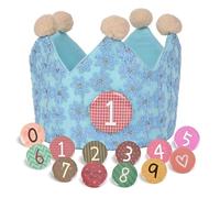 SKYYUE Corona di Compleanno in Pizzo con Fiori, Corona Stoffa Compleanno per Bambini, Cappellino Coronas con Numeri Intercambiabili da 0 a 9, Coroncina Compleannos Tessuto per Ragazzi Ragazze (Blu)