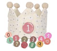 SKYYUE Corona di Compleanno in Pizzo con Fiori, Corona Stoffa Compleanno per Bambini, Cappellino Coronas con Numeri Intercambiabili da 0 a 9, Coroncina Compleannos Tessuto per Ragazzi Ragazze (Bianco)