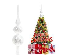 SKYYUE Puntale Albero di Natale Vetro, Bianco Cima Albero di Natale 31 cm Topper Albero di Natales Punta Christmas Tree Topper Decorazione Natalizie (Bianco Perla)