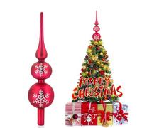 SKYYUE Puntale Albero di Natale Vetro, Rosso Cima Albero di Natale 31 cm Topper Albero di Natales Punta Christmas Tree Topper Decorazione Natalizie (Rosso Argento)