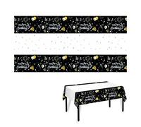 Skyzone Tovaglia Compleanno, 2 Pezzi Tovaglia Festa Nera e Oro Tovaglie USA E Getta, 20th 30th 40th 50th 60th Tovaglie Decorazione Buon Compleanno per Donna Uomo Festa di Compleanno