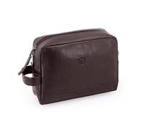 SL Benfica - Astuccio da toilette in pelle e carbonio, con cerniera, 24 x 17 x 8 cm. Foderata, tasca posteriore e tasche interne. Nero, Marrone, marrone, Contemporaneo