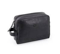 SL Benfica - Astuccio da toilette in pelle e carbonio, con cerniera, 24 x 17 x 8 cm. Foderata, tasca posteriore e tasche interne. Nero, Marrone, Nero , Contemporaneo